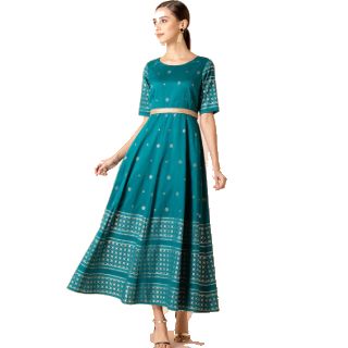INDYA Women Green Printed Maxi Dress at Rs.1600